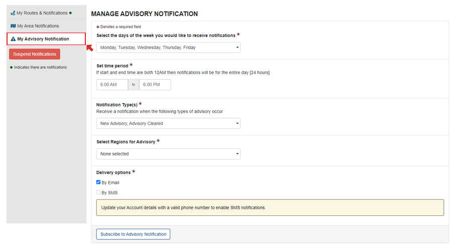 Creating Advisory Notification